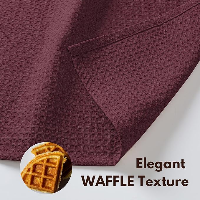 Native Fab Cotton Kitchen Towel with Hanging Loop 16x26 inches, 6-Pack, Waffle Weave Kitchen Towels for Cleaning Drying, Washcloths Soft & Absorbent Cloth Rags, Bar Towel, Dish Cloth, Burgundy Wine