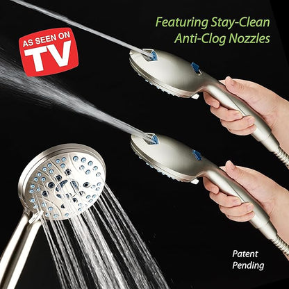 Hotel Spa AquaCare As-Seen-On-TV High Pressure Handheld & Rain 50-mode 3-way Shower Head Combo with Anti-clog Jets, 2-mode Tub & Pet Power Wash, Extra Wall Bracket, 6 ft. Hose, Nickel Finish