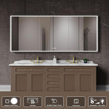 LED Medicine Cabinet Mirror, 60”W x 36”H Bathroom Medicine Cabinets with Defogger, Dimmer, Outlets & USB, Wall Mounted