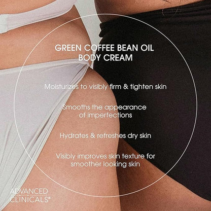 Advanced Clinicals Unscented Collagen Body Cream & Face Moisturizer + Green Coffee Bean Oil Thermo - Firming Body Cream For Women & Men Helps Reduce Appearance Of Cellulite Prone Skin & Dry Skin, 2pc