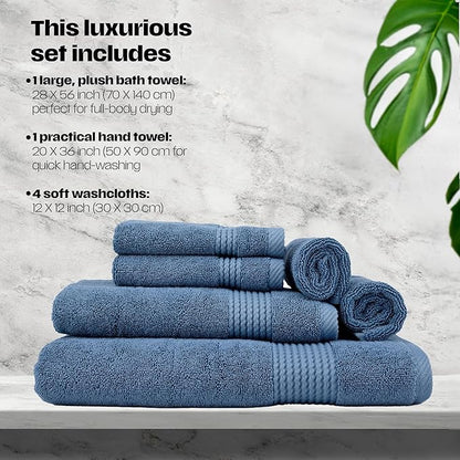 EastNBlue Lara Premium Bath Towel Set 6 Piece - Soft & Highly Absorbent Bathroom Towel Set, 100% Luxury Turkish Cotton, Flannel Bath Towels, 1 Bath Towel, 1 Hand Towel, 4 Washcloths - Navy Blue