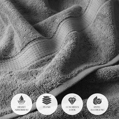 Superior Egyptian Cotton Pile Bath Towel Set of 2, Ultra Soft Luxury Towels, Thick Plush Essentials, Absorbent Heavyweight, Guest Bath, Hotel, Spa, Home Bathroom, Shower Basics, Charcoal