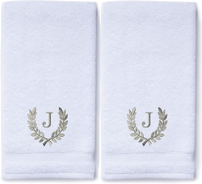 Decorative and Monogrammed Hand Towels for Bathroom Kitchen Makeup | Personalized Gift for Wedding-Bridal | Roman Font Custom Luxury Turkish Towel | Spa Collection, Oversized, 16 X 30 Inch, Set of 2