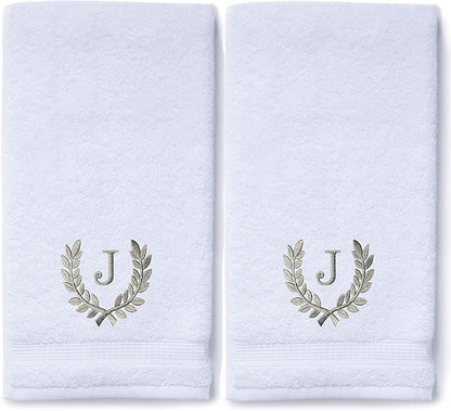Decorative and Monogrammed Hand Towels for Bathroom Kitchen Makeup | Personalized Gift for Wedding-Bridal | Roman Font Custom Luxury Turkish Towel | Spa Collection, Oversized, 16 X 30 Inch, Set of 2