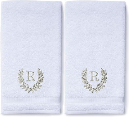 Decorative and Monogrammed Hand Towels for Bathroom Kitchen Makeup | Personalized Gift for Wedding-Bridal | Roman Font Custom Luxury Turkish Towel | Spa Collection, Oversized, 16 X 30 Inch, Set of 2