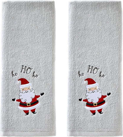 SKL Home Christmas/Winter Santa Hand Towel 2pc Set for Bath/Kitchen & Gift, Gray