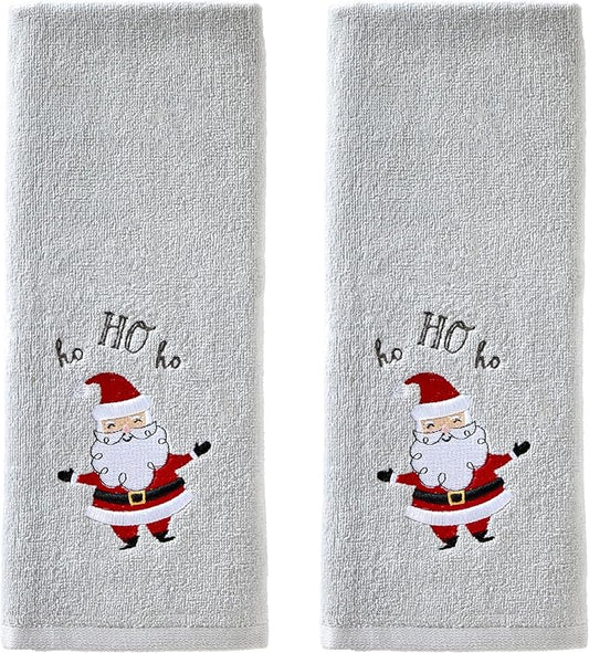 SKL Home Christmas/Winter Santa Hand Towel 2pc Set for Bath/Kitchen & Gift, Gray
