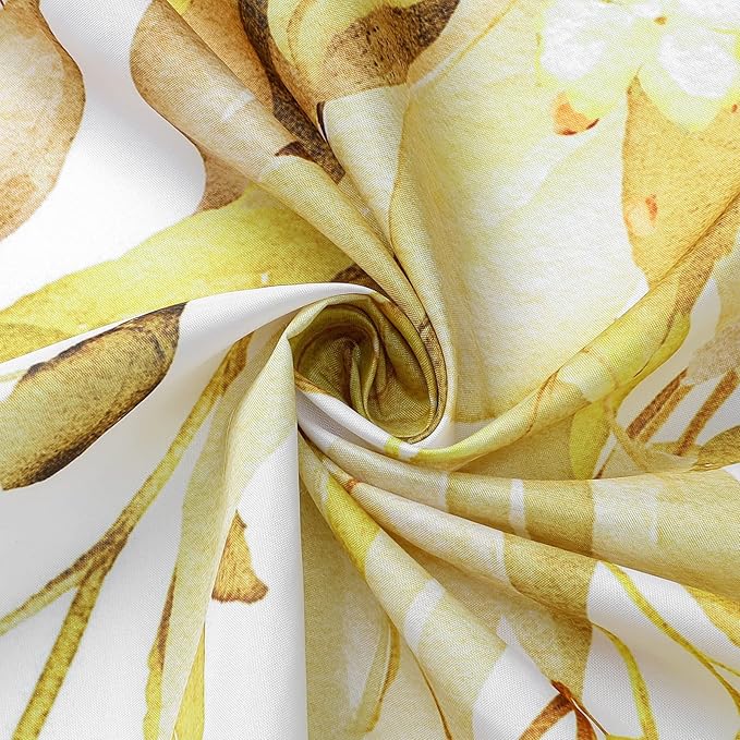 Gibelle Yellow Eucalyptus Shower Curtain, Watercolor Plant Leaves with Floral Bathroom Shower Curtain Set, 72x72