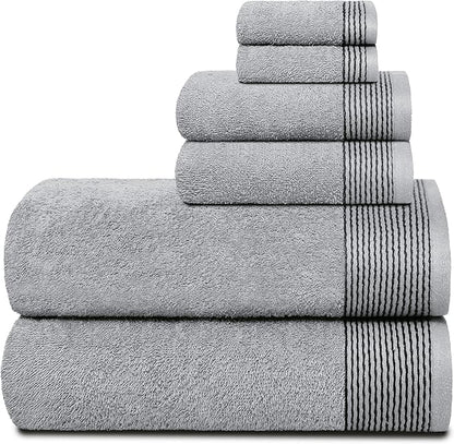 Belizzi Home 100% Cotton Ultra Soft 6 Pack Towel Set, Contains 2 Bath Towels 28x55 inchs, 2 Hand Towels 16x24 inchs & 2 Washcloths 12x12 inchs, Compact Lightweight & Highly Absorbant - Light Grey