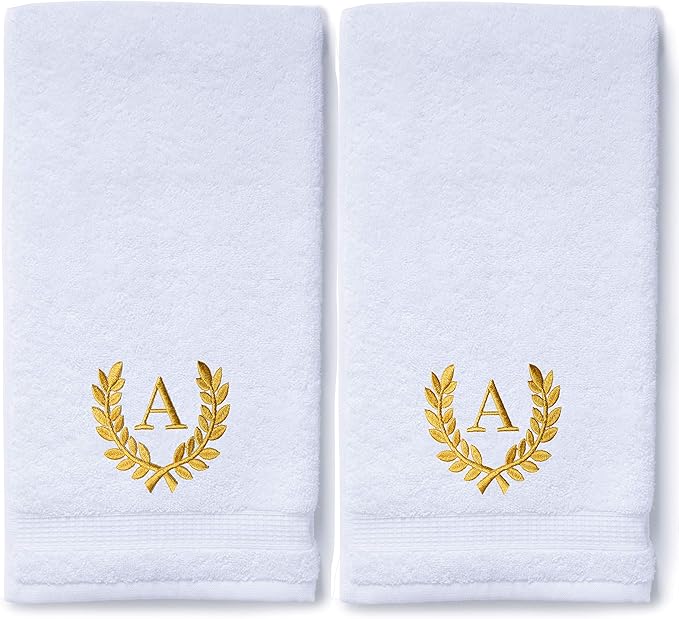 Decorative and Monogrammed Hand Towels for Bathroom Kitchen Makeup | Personalized Gift for Wedding-Bridal | Roman Font Custom Luxury Turkish Towel | Spa Collection, Oversized, 16 X 30 Inch, Set of 2