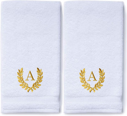 Decorative and Monogrammed Hand Towels for Bathroom Kitchen Makeup | Personalized Gift for Wedding-Bridal | Roman Font Custom Luxury Turkish Towel | Spa Collection, Oversized, 16 X 30 Inch, Set of 2