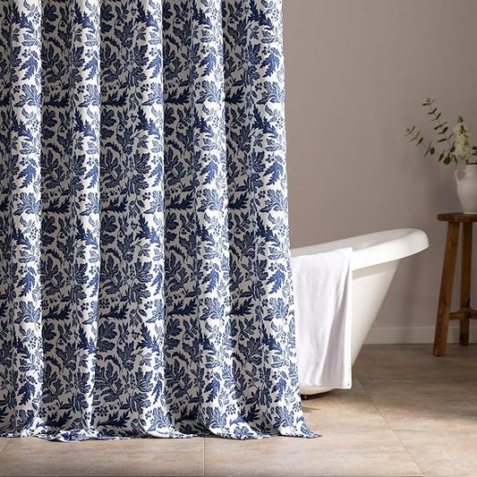 SLEEP ZONE Navy Leaf Shower Curtain Waterproof Curtains for Bathroom Decor Bathtub Farmhouse Shower Curtain 72" × 72"