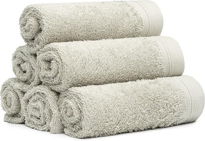 100% Cotton Washcloths Set 13” x 13” | Silver Towels | Set of 6 Ultra Soft and Highly Absorbent Washcloths Sets for Bathroom, Gym, Spa | Machine Washable Face Towel