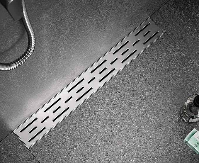 HEATGENE 36-Inch Linear Shower Drain in Brushed - Stainless Steel Rectangular Shower Floor Drain - Removable Decorative Cover - Adjustable Leveling Feet - CUPC Certified