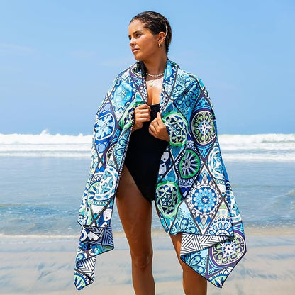 Elite Trend Quick Dry Towel Extra Large 78x35 Inch - Microfiber Beach Towel - Perfect for Beach, Travel, Swimming, Pool, Yoga, Hiking, Camping - Lightweight, Fast Drying, Compact for Adults (Artsy)