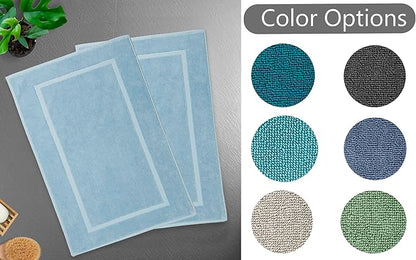 HILLFAIR-900 GSM-100% Ringspun Cotton Floor Towels mat- Hotel-Spa Tub-Shower Bathroom Floor mat Towels- 21 x 34 Inch- Terry Cotton Bath Mat, Machine Washable, Absorbent-2 Peice Towel Set- Ocean Blue