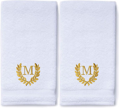 Decorative and Monogrammed Hand Towels for Bathroom Kitchen Makeup | Personalized Gift for Wedding-Bridal | Roman Font Custom Luxury Turkish Towel | Spa Collection, Oversized, 16 X 30 Inch, Set of 2