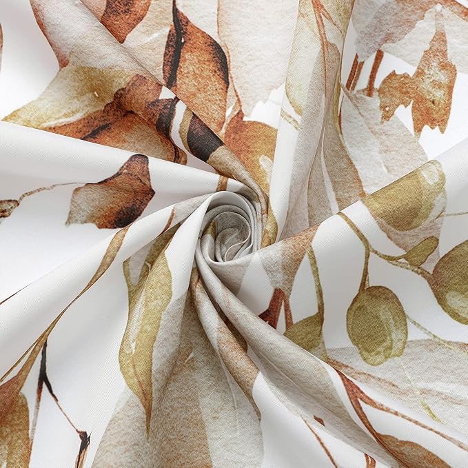Gibelle Long Shower Curtain 72 x 78, Brown Floral Shower Curtain for Bathroom, Watercolor Plant Eucalyptus Leaves Fabric Shower Curtain Set