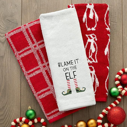 SKL Home Christmas/Winter Blame It On The Elf Hand Towel 2pc Set for Bath/Kitchen & Gift, Gray