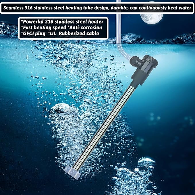 1800W Immersion Water Heater Portable Electric Bathtub & Pool Submersible Water Heater with Temp Control for Bucket, inflatable pool, baptistry, spa tub, above ground pool & Hot Tub