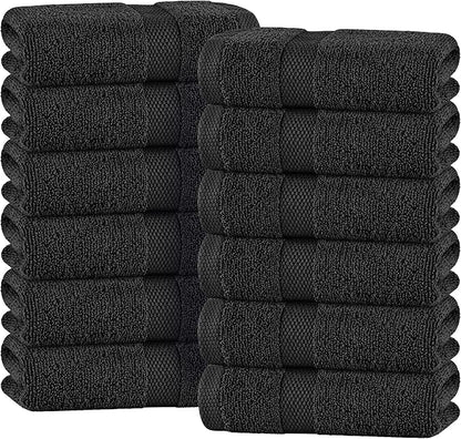 White Classic Black Hand Towels for Bathroom [12 Pack] Cotton Hand Towel Bulk for Gym, Kitchen and Spa, 16x27 Inches Soft Highly Absorbent Quick Dry Terry Salon Towels
