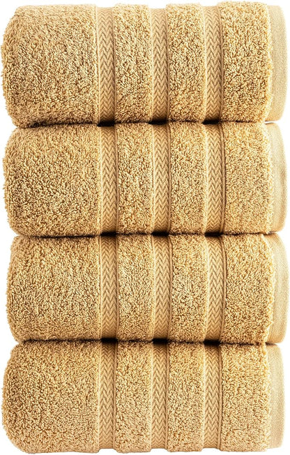 HALLEY Turkish 4 Pack Premium Hand Towels (4 Pieces) 650 GSM Highly Absorbent Super Soft 100% Cotton - 4 Hand Towels (Yellow)