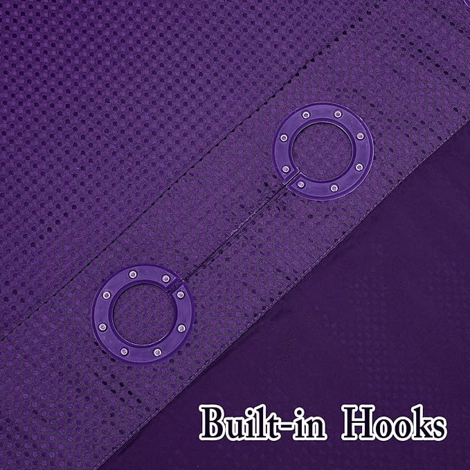 Gibelle Long Shower Curtain 72x80, Waffle Weave Bathroom Shower Curtain with Snap-in Fabric Liner Set, No Hooks Needed, Hotel Style with Mesh Top Window, Purple