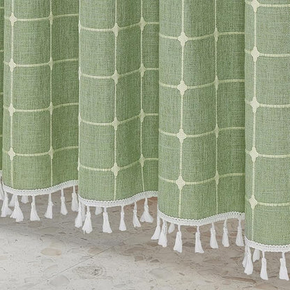 MitoVilla Long Shower Curtain Set 72 x 78, Boho Farmhouse 78 inch Long Polyester Linen Tassel Ultra Thick Heavy Duty Fabric Shower Curtains for Cottagecore French Rustic Bathroom Decor, Sage Green