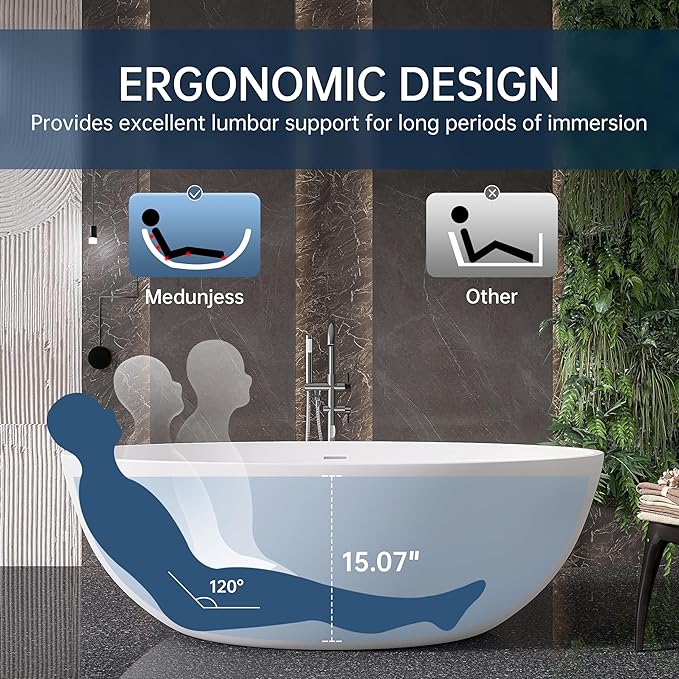 67'' Freestanding Soaking Bathtub Stone Resin Deep Bathtub Modern Bathtub Deep Soaking Bathtub with Overflow and Pop-up Drain…