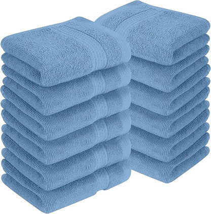RIVERSIDE 12 Pack Premium 100% Cotton Face Washcloths, 550 GSM, 12 x 12 Inches, Soft, Absorbent Towels for Body & Shower, Bathroom Wash Clothes, Durable Face Towels Set for Spa, Gym, Medium Blue