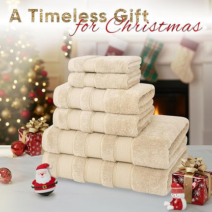 American Soft Linen Salem Turkish Bath Towel Set, 100% Cotton 600 GSM 6 Piece Towels for Bathroom, 2 Bath Towels 2 Hand Towels 2 Washcloths, Beige