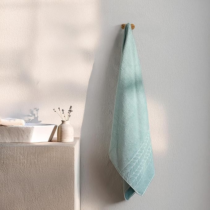 BAGNO MILANO Organic Turkish Cotton Bath Towels, Luxury Jacquard Collection, Certified Organic Highly Absorbent, Soft-Plush Towel Set (Mint, 6 Pcs Towel Set)