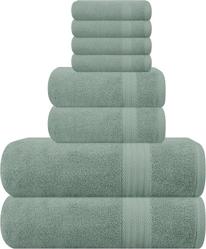 GLAMBURG Ultra Soft 8-Piece Towel Set - 100% Pure Ringspun Cotton, Contains 2 Oversized Bath Towels 27x54, 2 Hand Towels 16x28, 4 Wash Cloths 13x13 - Ideal for Everyday use, Hotel & Spa - Jade