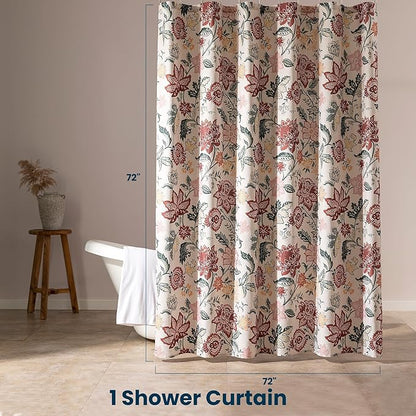 SLEEP ZONE Red Blossom Shower Curtain Waterproof Curtains for Bathroom Decor Bathtub Farmhouse Shower Curtain 72" × 72"