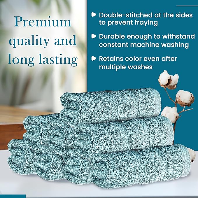 HALLEY Turkish 8 Pack Premium Washcloths (8 Pieces) 650 GSM Highly Absorbent Super Soft 100% Cotton - 8 Washcloths (Turquoise)