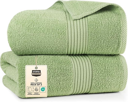 Utopia Towels Extra Large Bath Sheets 2 Pack, 35 by 70 Inches,100% Cotton Highly Absorbent & Quick Dry Bath Towel for Adults, Super Soft Towel, Green