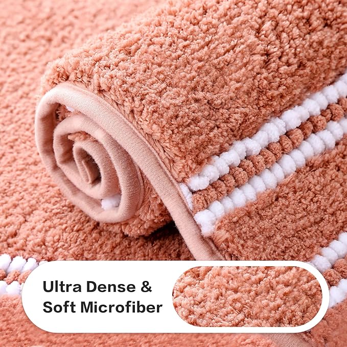 Kmson Bathroom Rugs Mat, 17"x24" Ultra Soft Washable Shaggy Chenille Bath Rugs, Non-Slip Fluffy Thick Water Absorbent Microfiber Mat for Bathtub, Sink and Shower, Pink