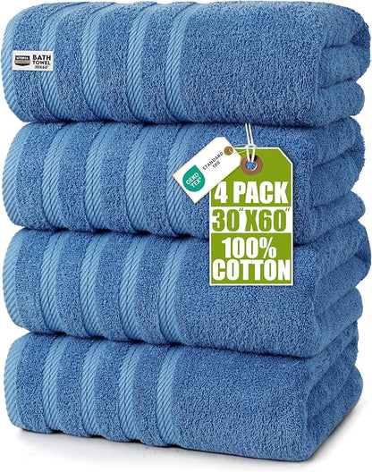 Utopia Towels 4 Pack Premium Extra Large Bath Towels Set, (30 x 60 Inches) 100% Ring Spun Cotton 500GSM, Lightweight and Highly Absorbent Quick Drying Towels, Perfect for Daily Use (Electric Blue)