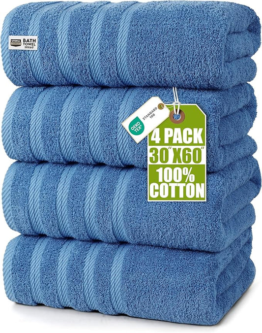 Utopia Towels 4 Pack Premium Extra Large Bath Towels Set, (30 x 60 Inches) 100% Ring Spun Cotton 500GSM, Lightweight and Highly Absorbent Quick Drying Towels, Perfect for Daily Use (Electric Blue)