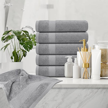 White Classic Luxury Light Gray Hand Towels - Soft 100% Turkish Cotton | Highly Absorbent Hotel spa Bathroom Towel Collection | 16x30 Inch | Set of 6