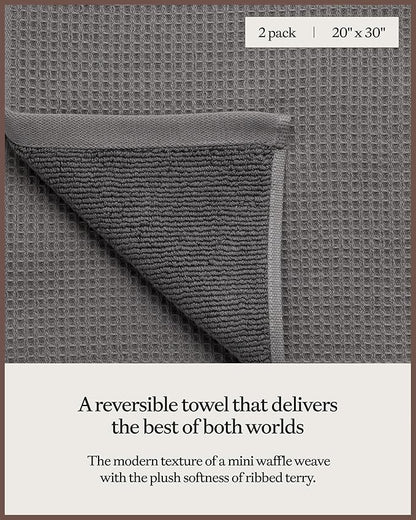 Cozy Earth Waffle Hand Towels - 60% Cotton 40% Viscose from Bamboo Hand Towels 20 x 30 Inches - Soft & Absorbent Terry, Reversible Mini Textured Waffle & Weave Pattern - 2 Pack
