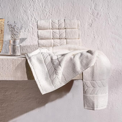 BAGNO MILANO Organic Turkish Cotton Bath Towels, Luxury Jacquard Collection, Certified Organic Highly Absorbent, Soft-Plush Towel Set (Cream, 6 Pcs Towel Set)