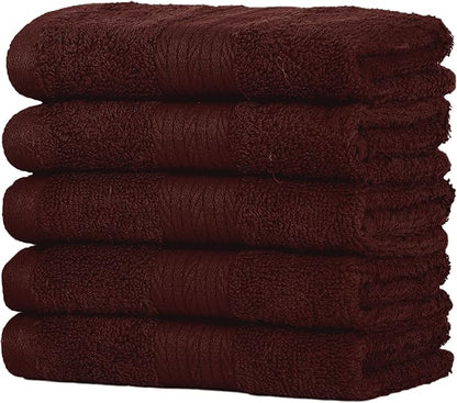 Ample Decor Washcloths Pack of 5 12 X 12 Inch, 600 GSM 100% Cotton Soft Absorbent, Premium Quality Durable Ideal for Bathroom, Pool, Hotel, Spa - Brown