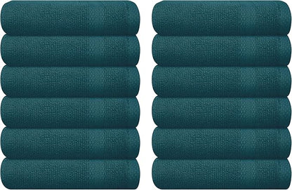 GLAMBURG Ultra Soft 12-Piece Washcloths Set 13x13-100% Ringspun Cotton - Durable & Highly Absorbent Face Towels - Ideal for use in Bathroom, Kitchen, Gym, Spa & General Cleaning - Teal