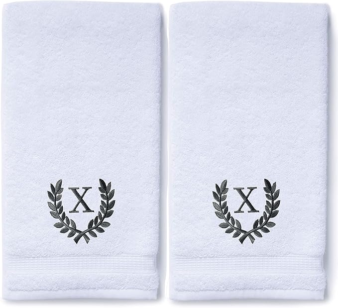 Decorative and Monogrammed Hand Towels for Bathroom Kitchen Makeup | Personalized Gift for Wedding-Bridal | Roman Font Custom Luxury Turkish Towel | Spa Collection, Oversized, 16 X 30 Inch, Set of 2