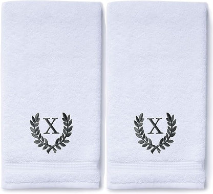 Decorative and Monogrammed Hand Towels for Bathroom Kitchen Makeup | Personalized Gift for Wedding-Bridal | Roman Font Custom Luxury Turkish Towel | Spa Collection, Oversized, 16 X 30 Inch, Set of 2