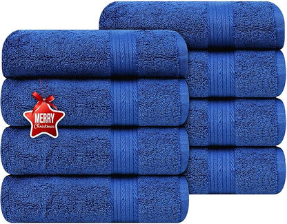 Ample Decor Hand Towel 18 X 28 Inch Set of 8 600 GSM 100% Cotton, Soft Absorbent Thick Durable Premium Quality, for Hotel, Bathroom, Spa, Daily Use, Gym - Navy Blue