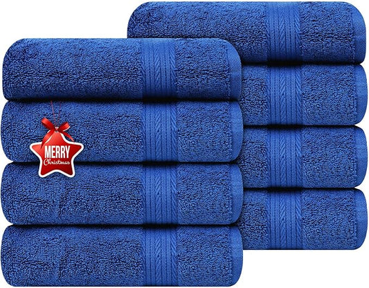 Ample Decor Hand Towel 18 X 28 Inch Set of 8 600 GSM 100% Cotton, Soft Absorbent Thick Durable Premium Quality, for Hotel, Bathroom, Spa, Daily Use, Gym - Navy Blue