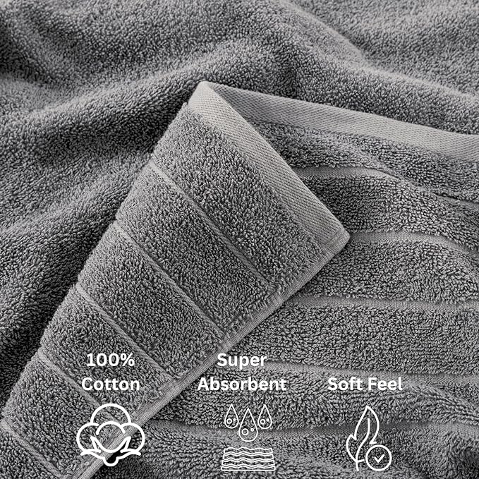 Casa Platino 100% Cotton Bathroom Towels Set – 24 Pc Collection – Plush Ring Spun Towels, Soft & Absorbent, Great for Salon, Spa or Home Use, Includes 6 Towel Types – Ultimate Grey