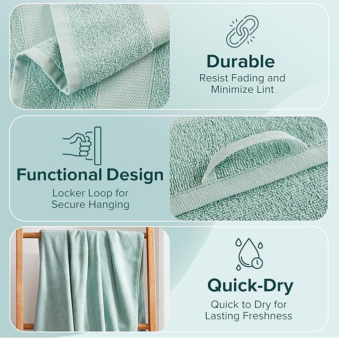 Comfort Spaces Turkish Bathroom Towel Set 6 Piece Luxury Bath Towel Set 2 Hand Towel for Bathroom 2 Washcloth 2 Large Bath Towel Sets Long Staple Soft Quick Dry Towel Set Seafoam Green